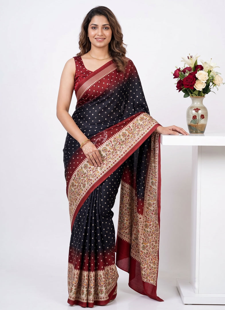Siri Collections Premium Digital Print Satin Crepe Silk Saree