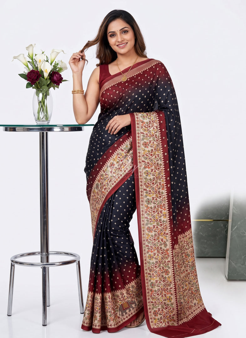 Siri Collections Premium Digital Print Satin Crepe Silk Saree