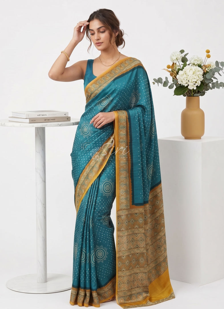 Siri Collections Premium Digital Print Satin Crepe Silk Saree