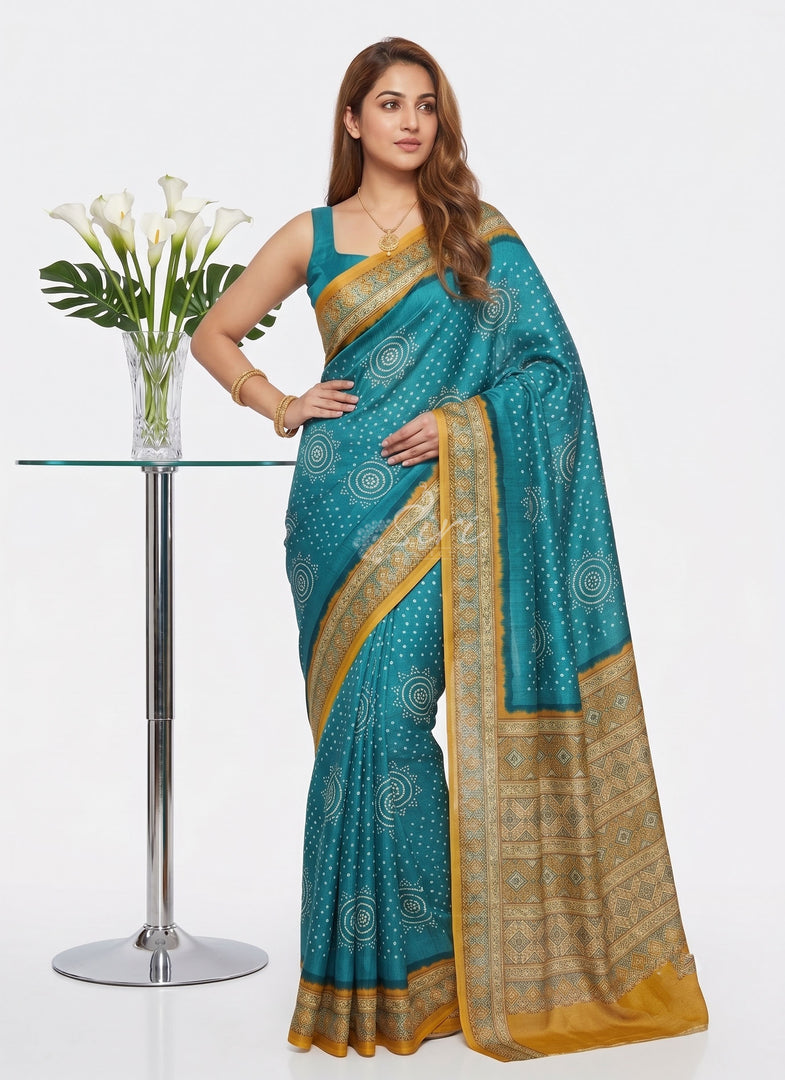 Siri Collections Premium Digital Print Satin Crepe Silk Saree