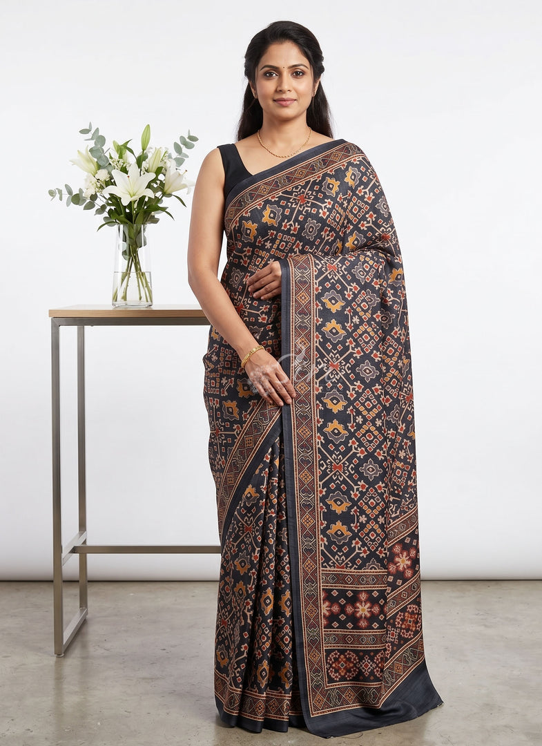 Siri Collections Premium Digital Print Satin Crepe Silk Saree
