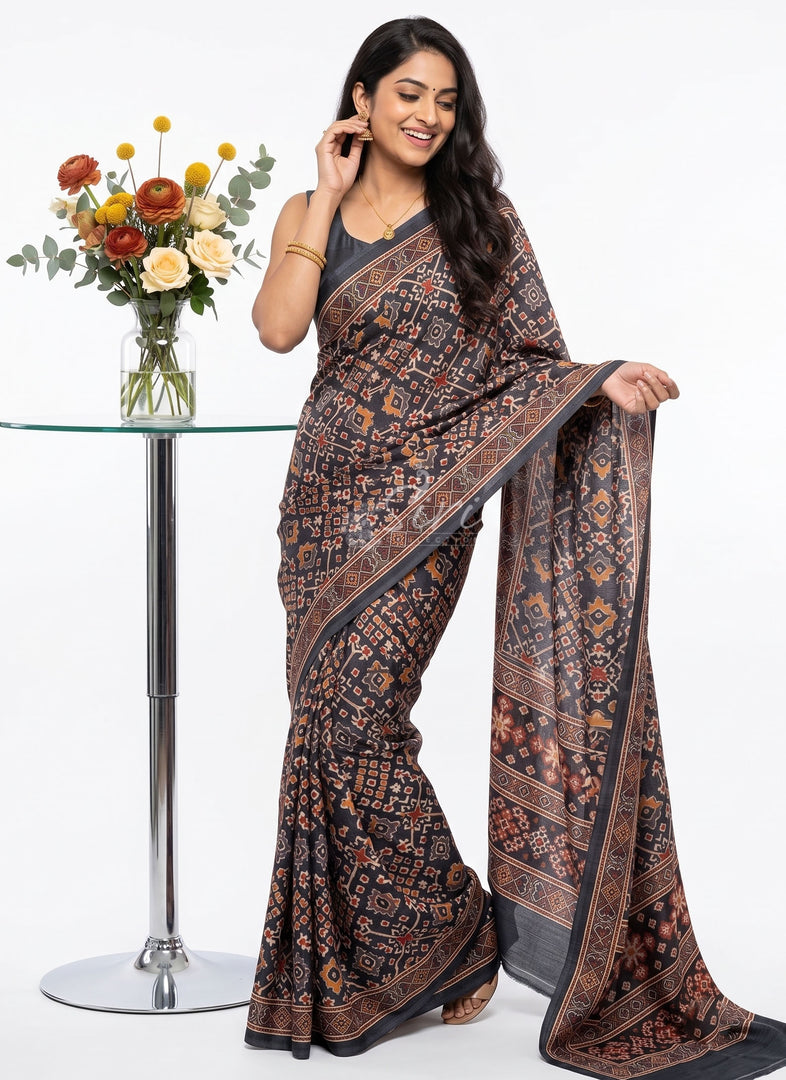 Siri Collections Premium Digital Print Satin Crepe Silk Saree