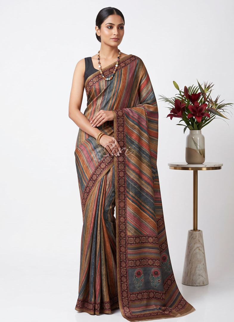 Siri Collections Premium Digital Print Satin Crepe Saree