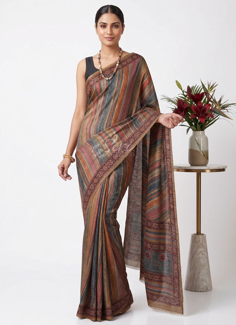 Siri Collections Premium Digital Print Satin Crepe Saree