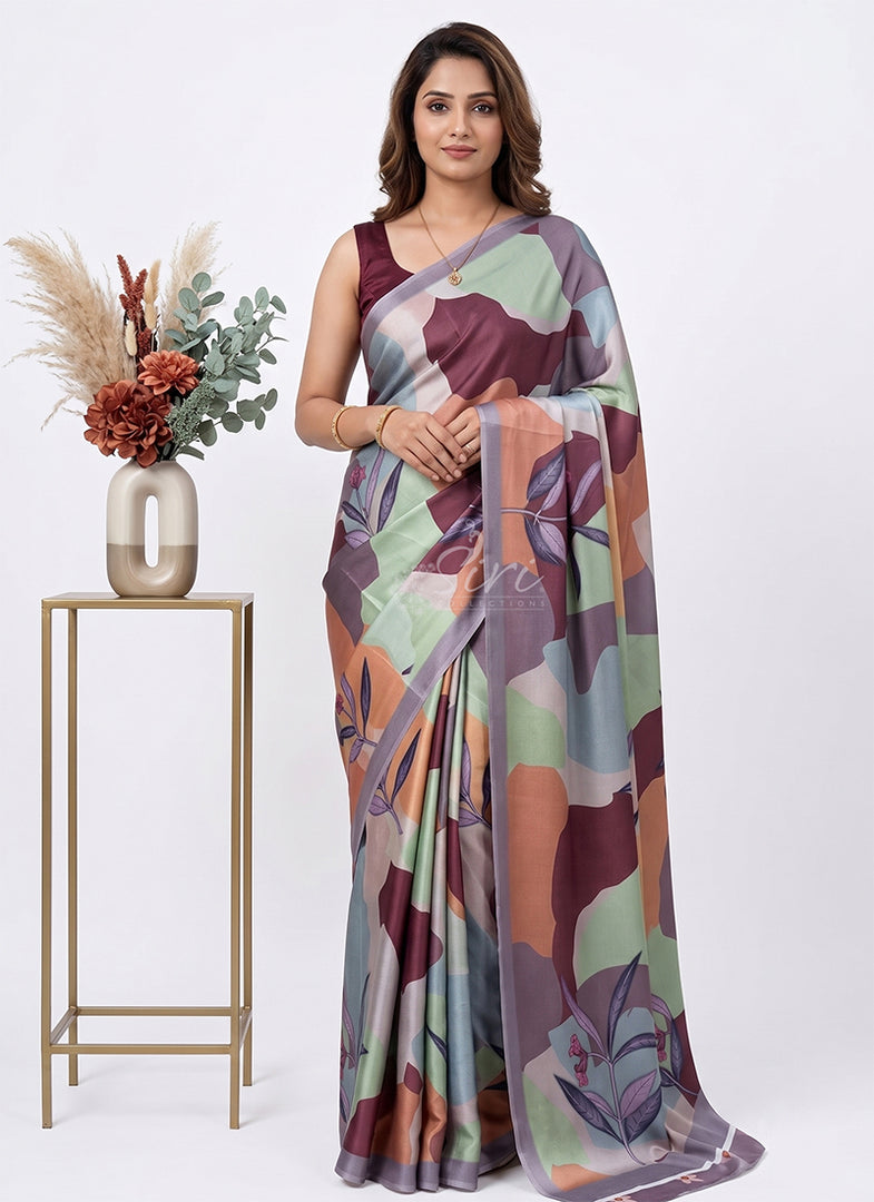 Siri Collections Premium Digital Print Satin Silk Saree