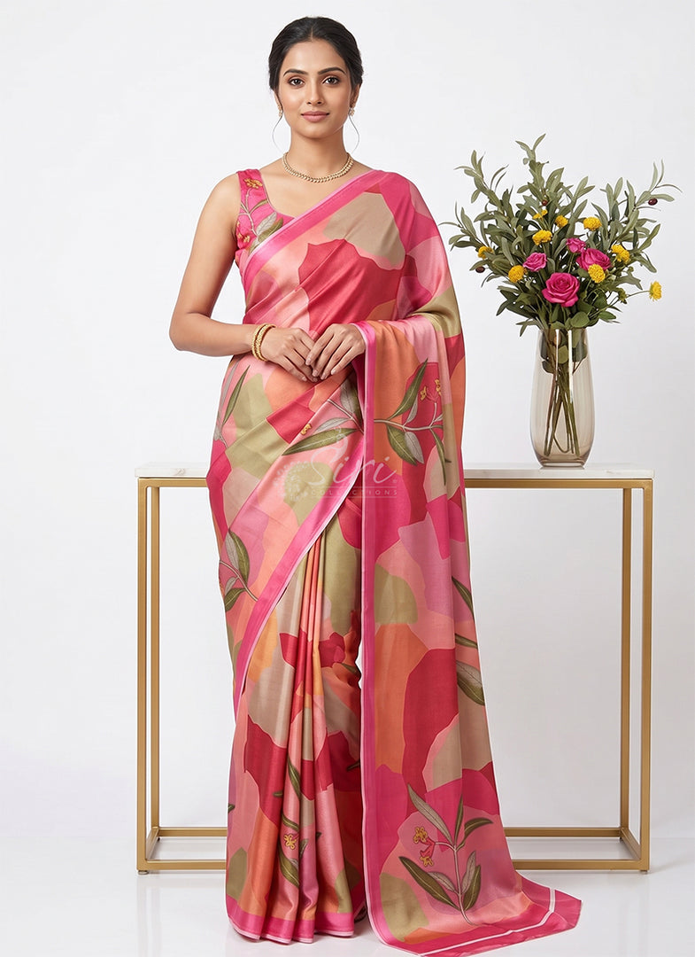 Siri Collections Premium Digital Print Satin Silk Saree