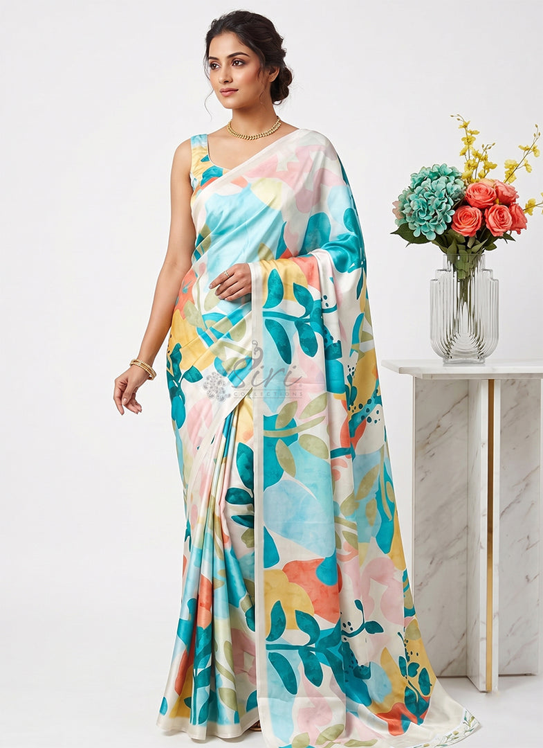 Siri Collections Premium Digital Print Satin Silk Saree