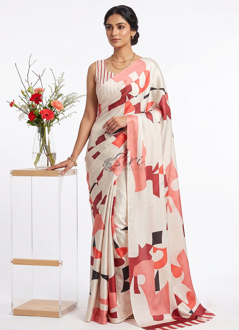 Siri Collections Premium Digital Print Satin Silk Saree