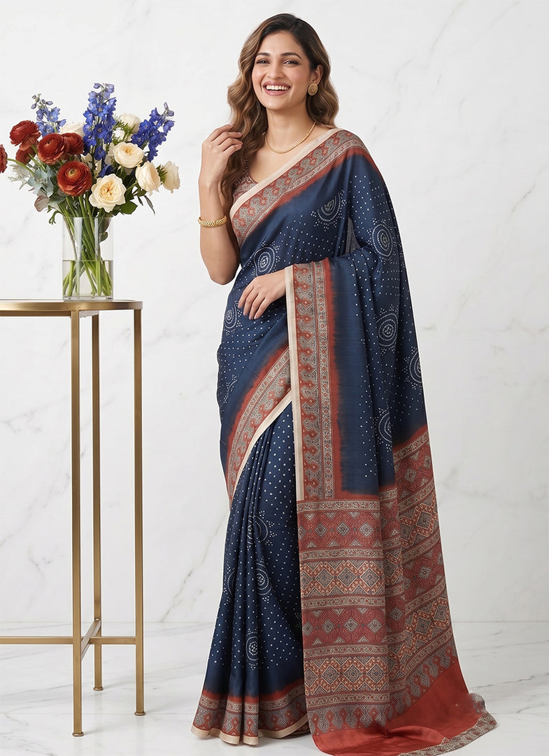 Siri Collections Premium Digital Print Satin Crepe Silk Saree