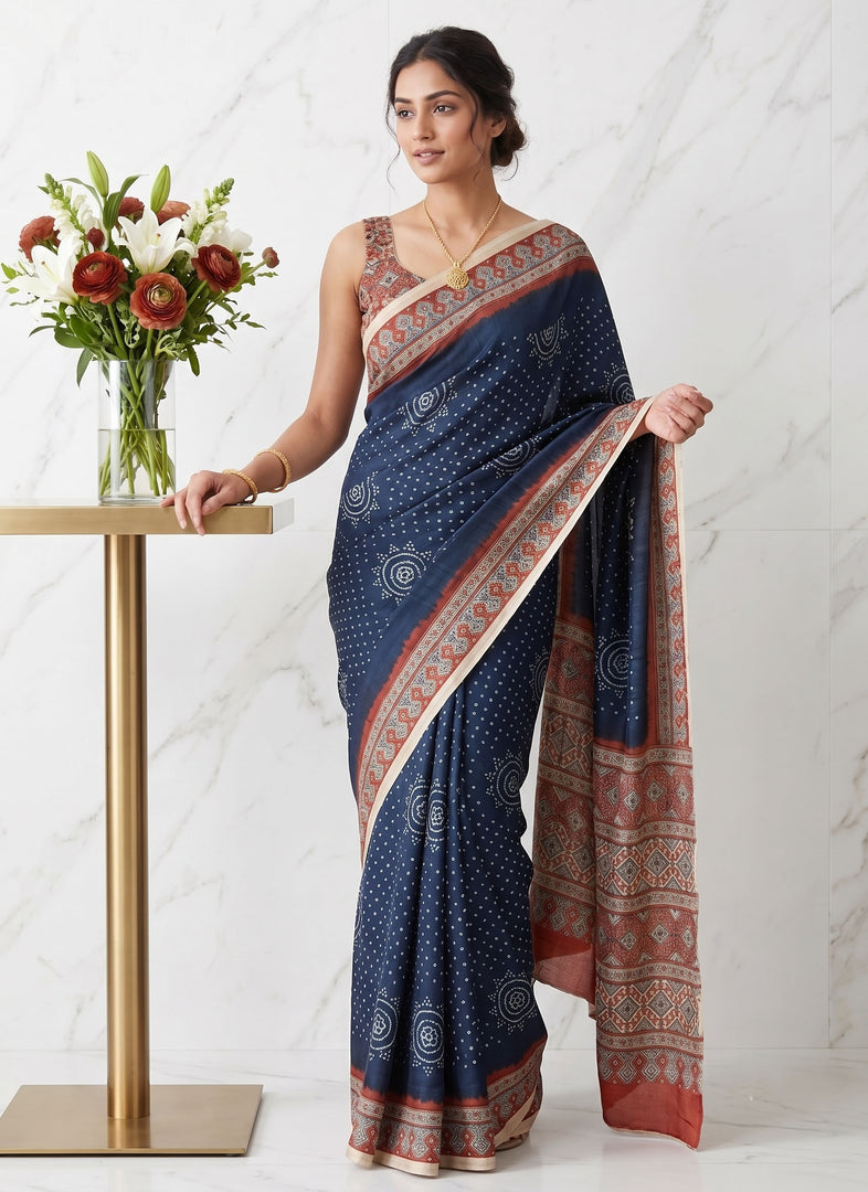 Siri Collections Premium Digital Print Satin Crepe Silk Saree