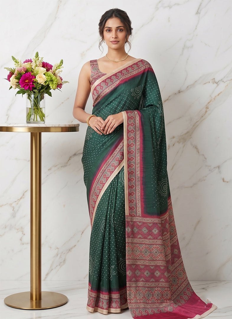 Siri Collections Premium Digital Print Satin Crepe Silk Saree
