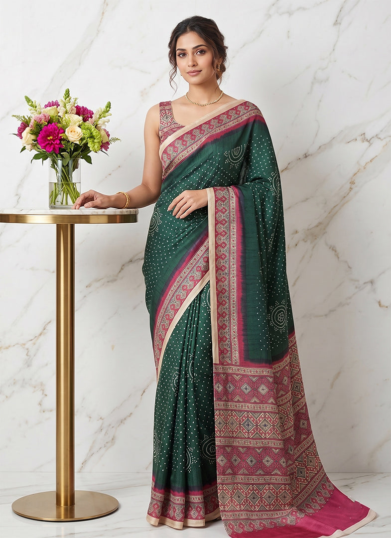 Siri Collections Premium Digital Print Satin Crepe Silk Saree