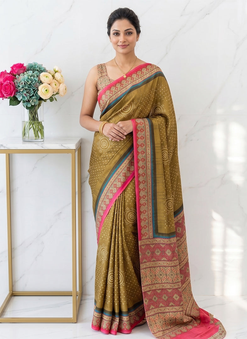 Siri Collections Premium Digital Print Satin Crepe Silk Saree