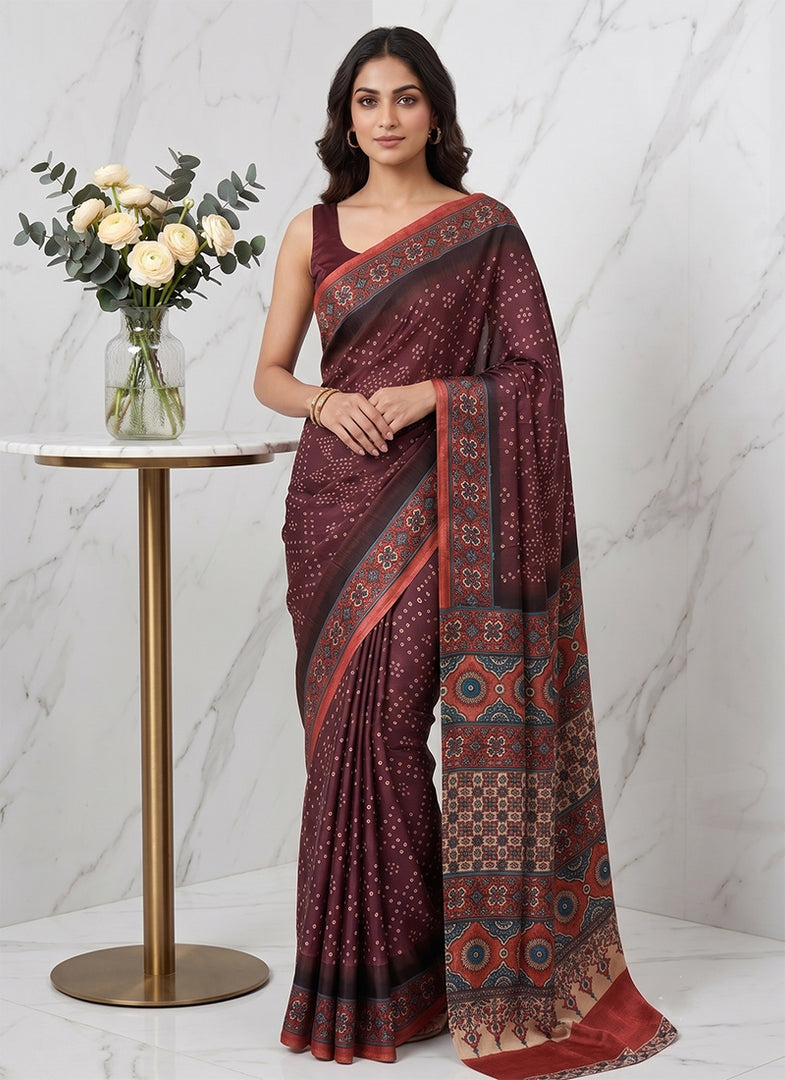 Siri Collections Premium Digital Print Satin Crepe Silk Saree
