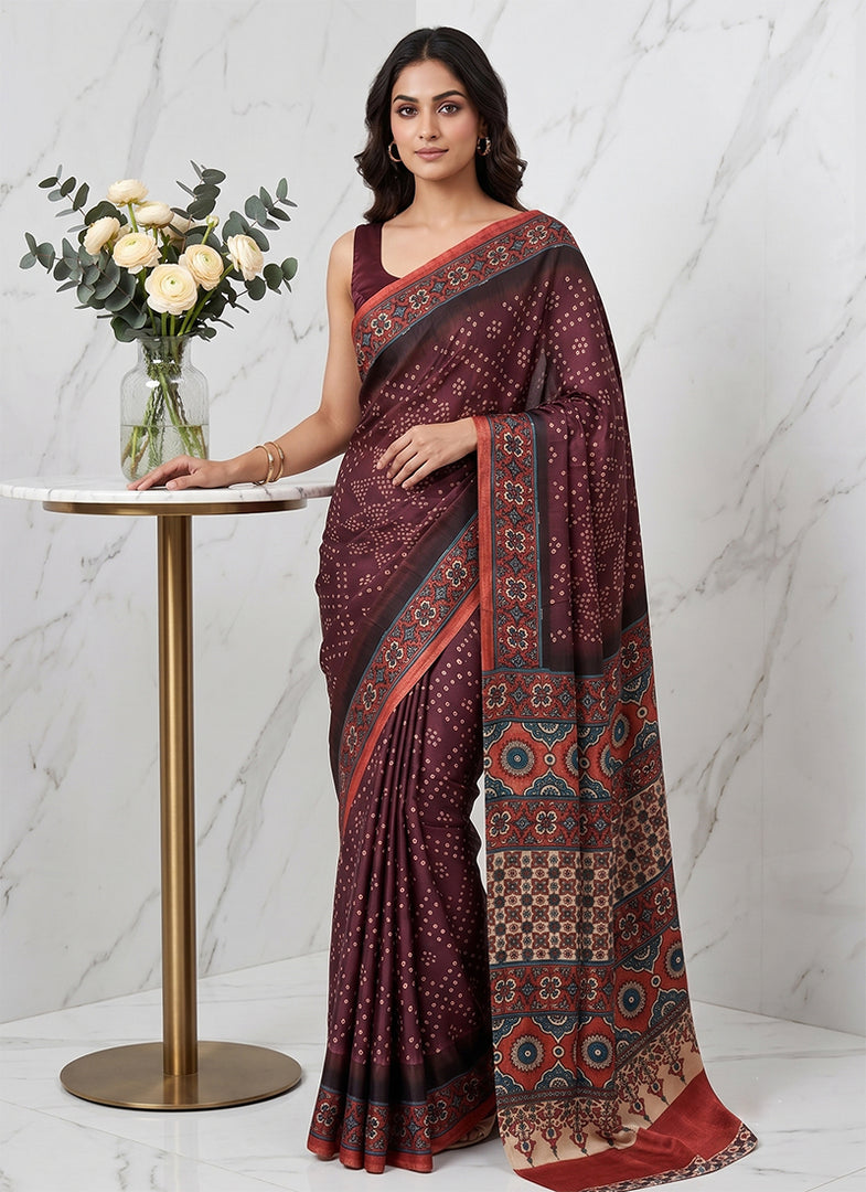 Siri Collections Premium Digital Print Satin Crepe Silk Saree