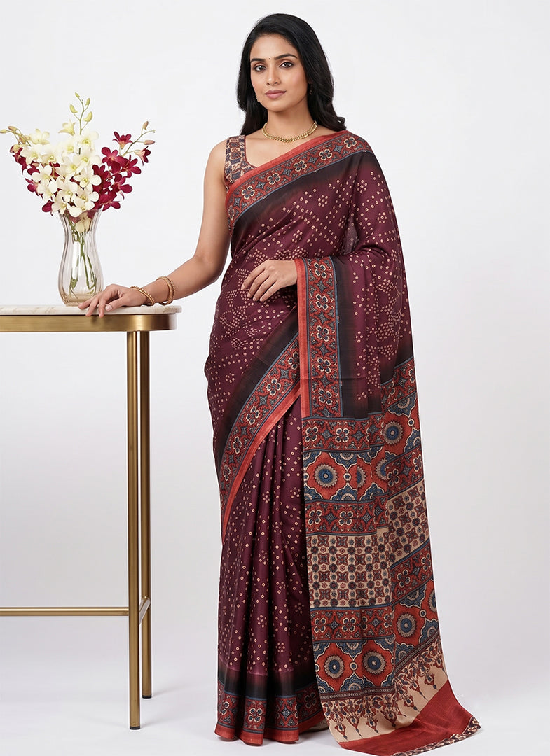 Siri Collections Premium Digital Print Satin Crepe Silk Saree