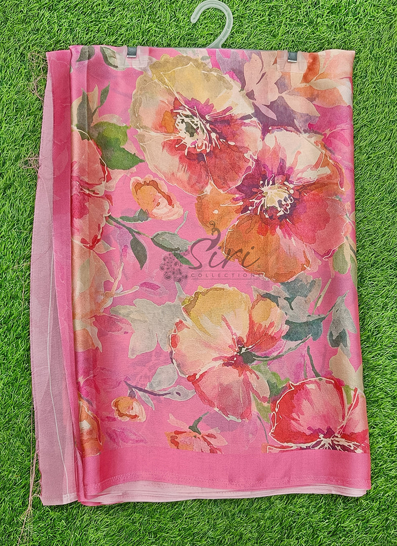 Siri Collections Premium Digital Print Satin Crepe Silk Saree