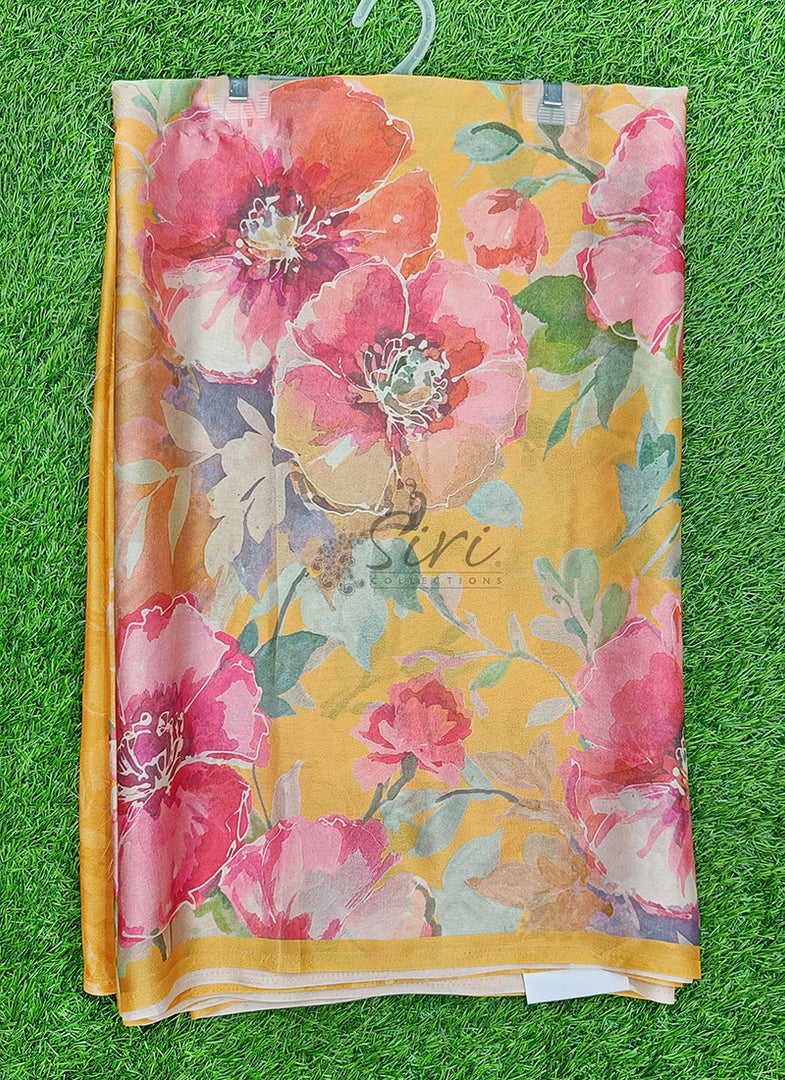 Siri Collections Premium Digital Print Satin Crepe Silk Saree
