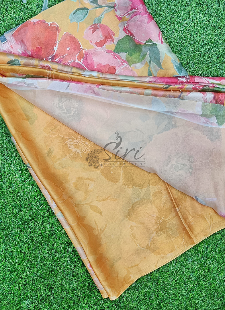 Siri Collections Premium Digital Print Satin Crepe Silk Saree