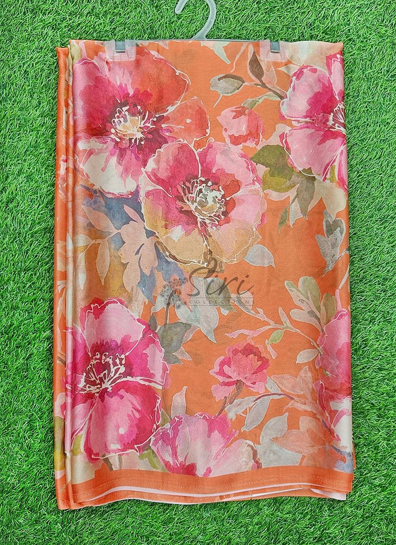 Siri Collections Premium Digital Print Satin Crepe Silk Saree