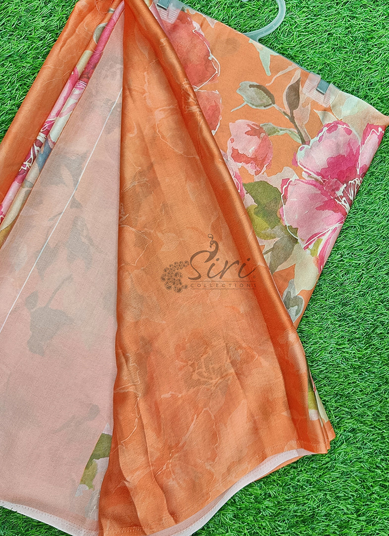 Siri Collections Premium Digital Print Satin Crepe Silk Saree