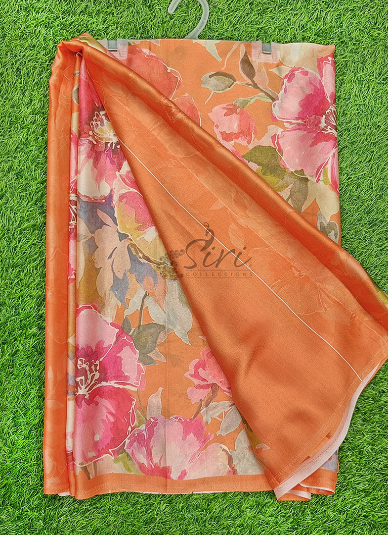 Siri Collections Premium Digital Print Satin Crepe Silk Saree