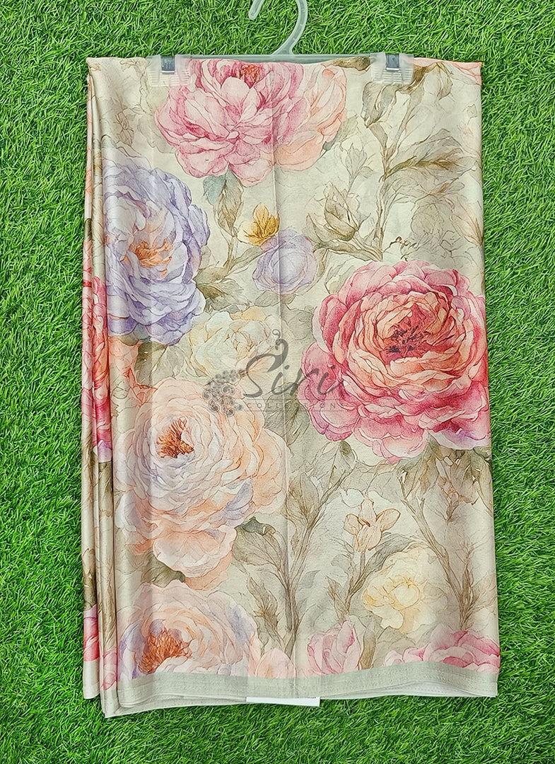 Siri Collections Premium Digital Print Satin Crepe Silk Saree