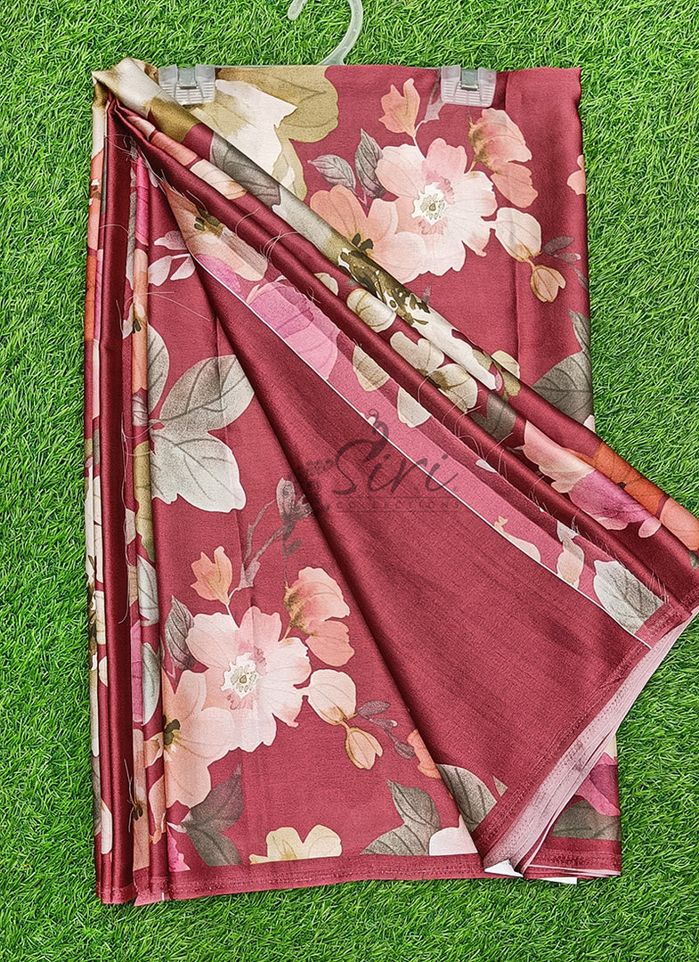 Siri Collections Premium Digital Print Satin Crepe Silk Saree