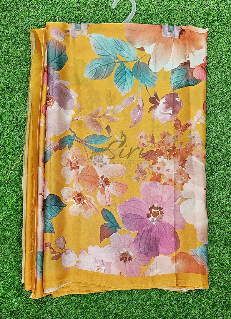Siri Collections Premium Digital Print Satin Crepe Silk Saree