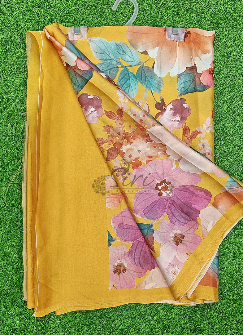 Siri Collections Premium Digital Print Satin Crepe Silk Saree