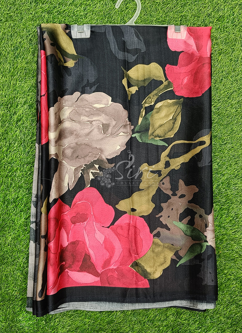 Siri Collections Premium Digital Print Satin Crepe Silk Saree