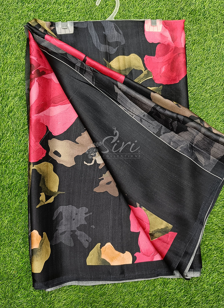 Siri Collections Premium Digital Print Satin Crepe Silk Saree
