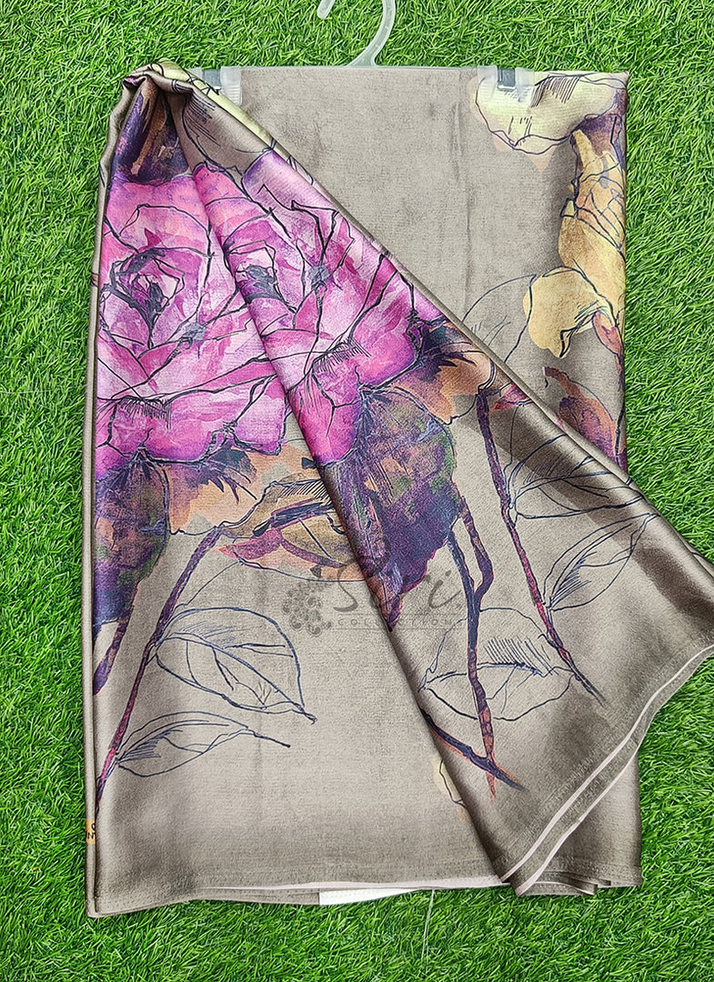 Siri Collections Premium Digital Print Satin Crepe Silk Saree