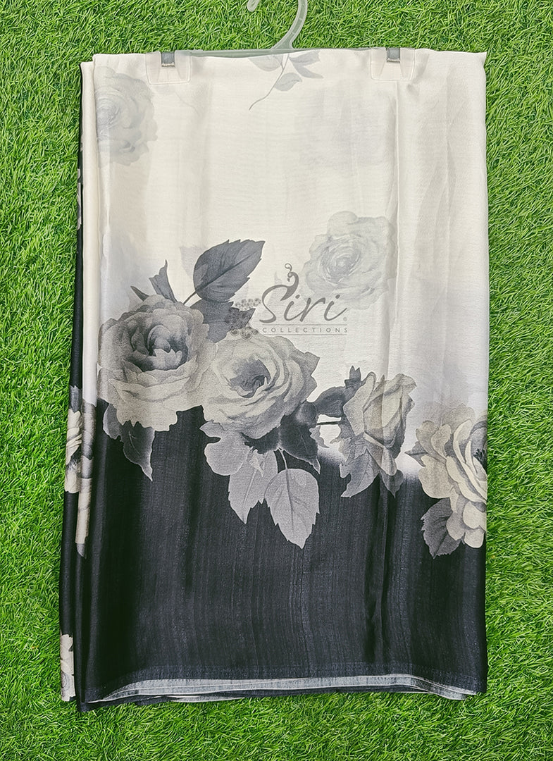 Siri Collections Premium Digital Print Satin Crepe Silk Saree