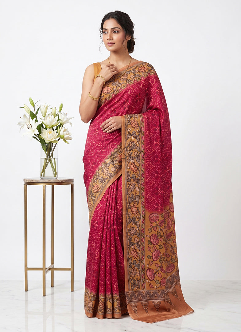 Siri Collections Premium Digital Print Satin Crepe Silk Saree