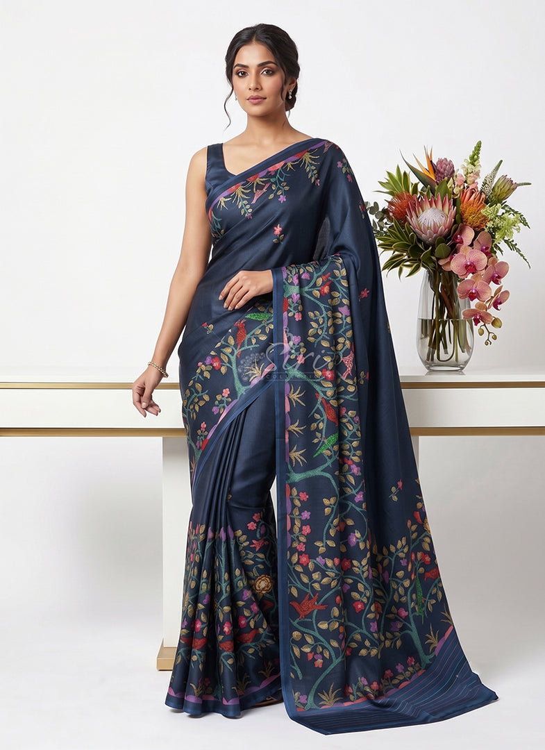 Siri Collections Premium Digital Print Satin Crepe Silk Saree