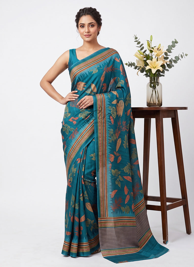 Siri Collections Premium Digital Print Satin Crepe Silk Saree