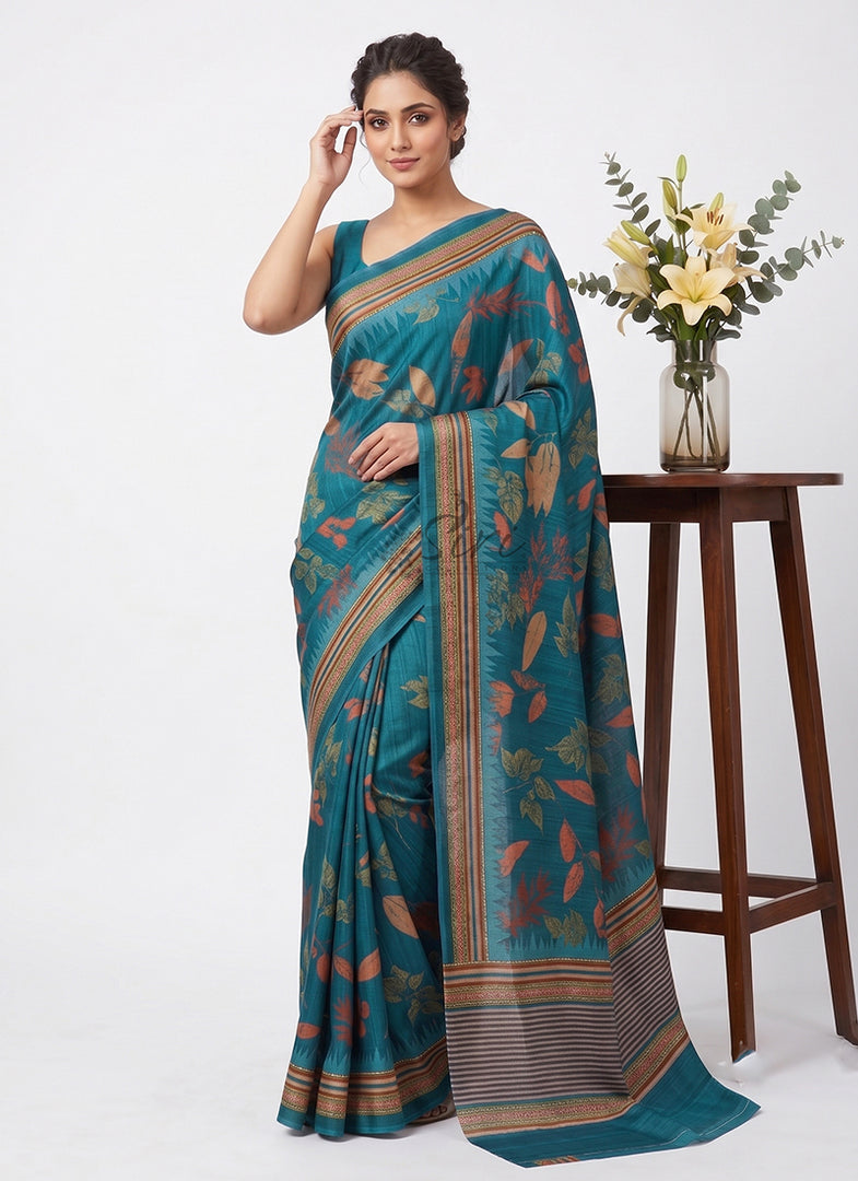 Siri Collections Premium Digital Print Satin Crepe Silk Saree