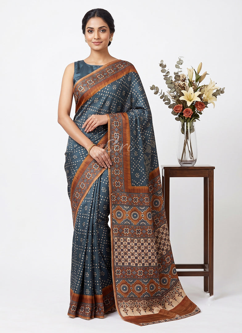 Siri Collections Premium Digital Print Satin Crepe Silk Saree