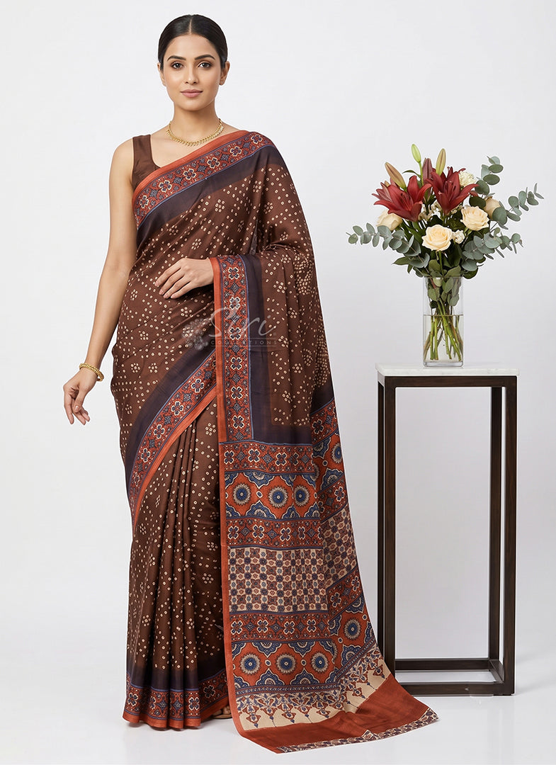 Siri Collections Premium Digital Print Satin Crepe Silk Saree