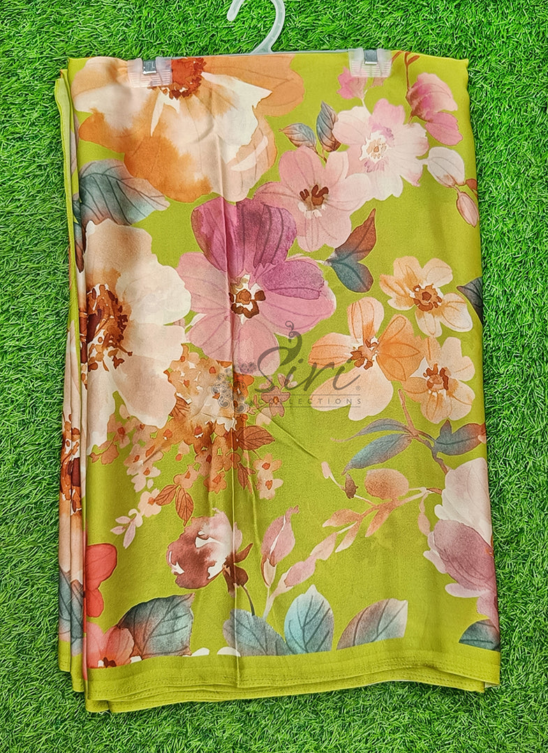 Siri Collections Premium Digital Print Satin Crepe Silk Saree