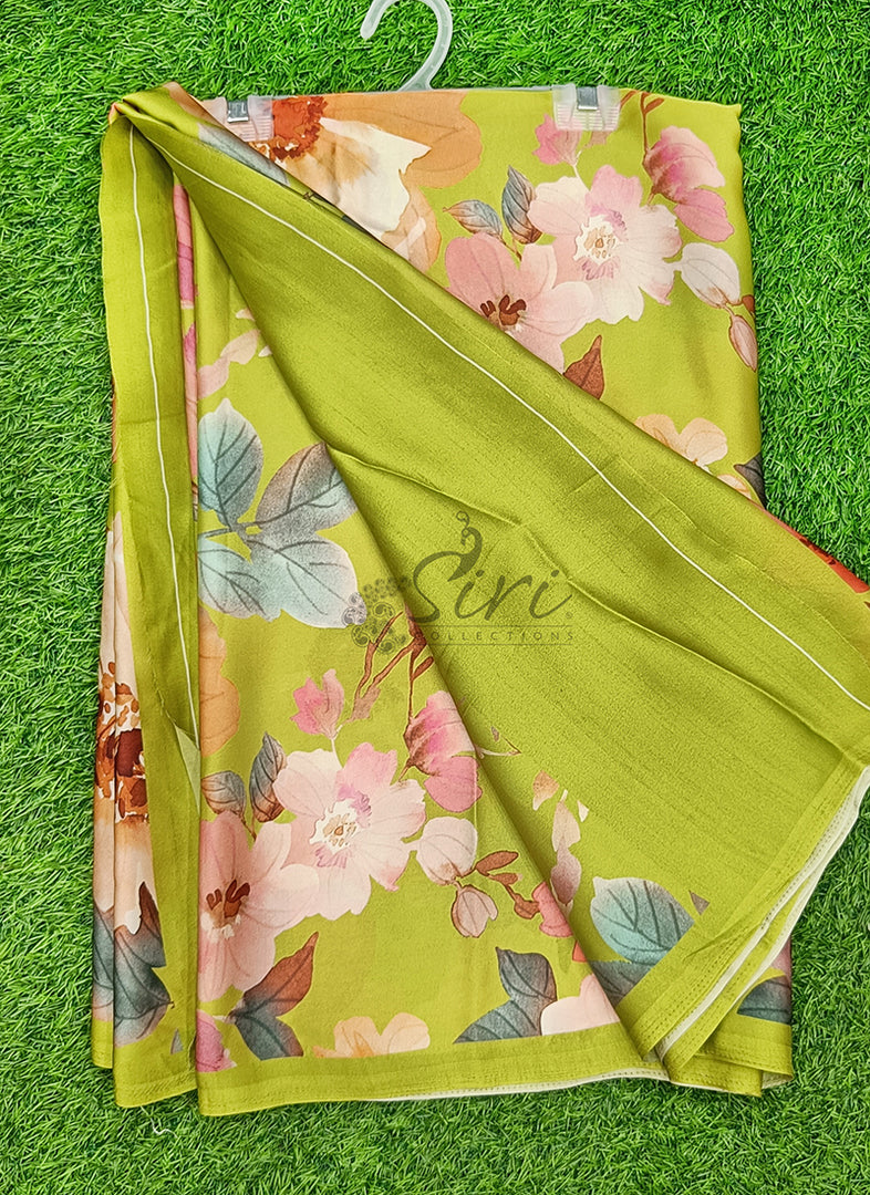 Siri Collections Premium Digital Print Satin Crepe Silk Saree