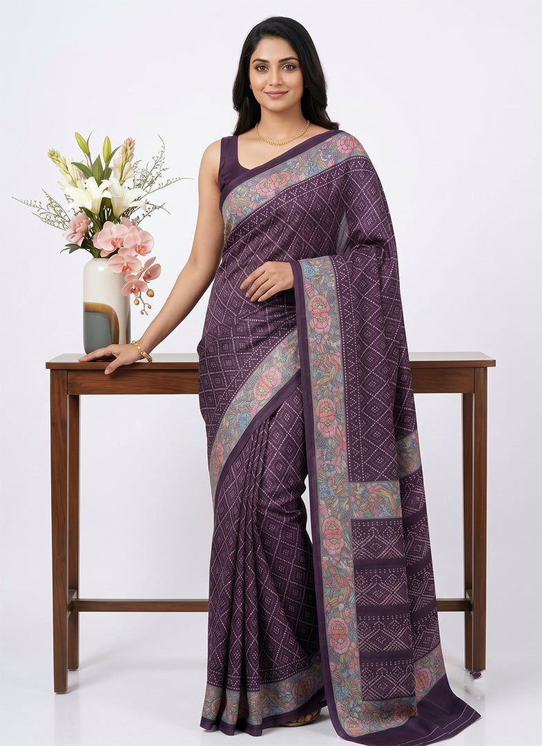 Siri Collections Premium Digital Print Satin Crepe Silk Saree with Blouse