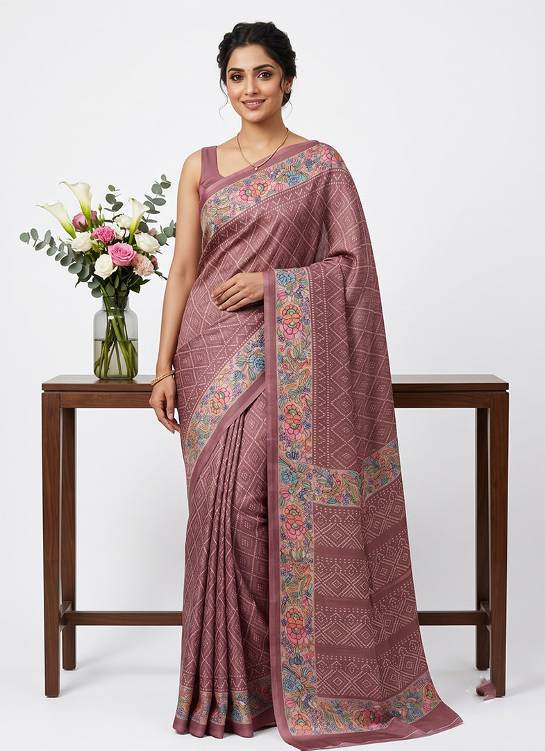 Siri Collections Premium Digital Print Satin Crepe Silk Saree with Blouse