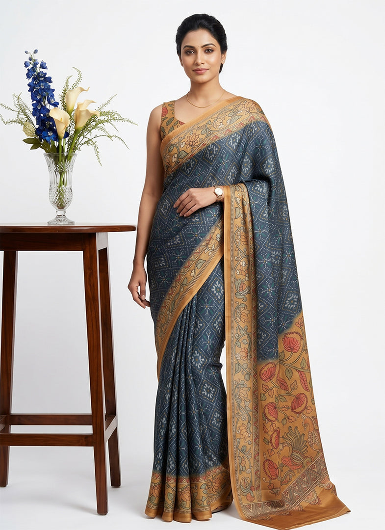 Siri Collections Premium Digital Print Satin Crepe Silk Saree with Blouse