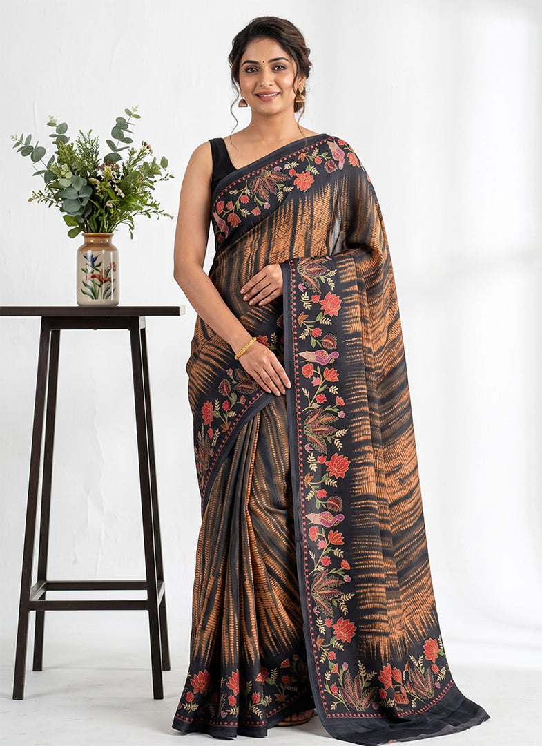 Siri Collections Premium Digital Print Satin Crepe Silk Saree with Blouse