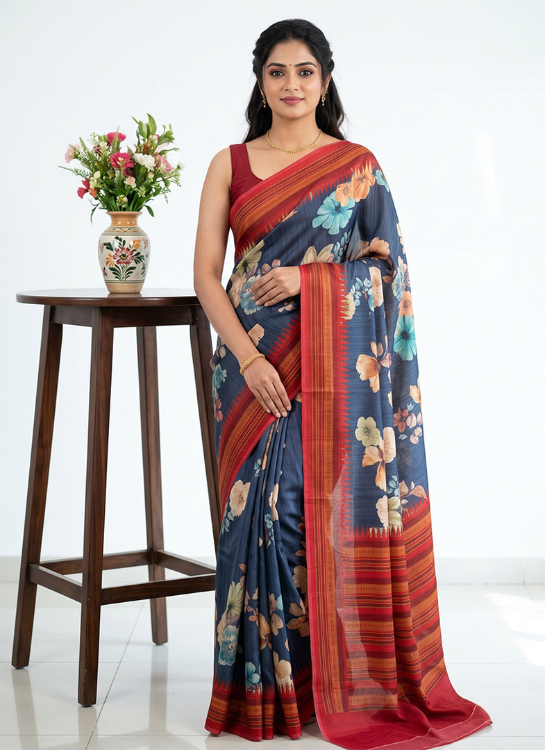 Siri Collections Premium Digital Print Satin Crepe Silk Saree with Blouse
