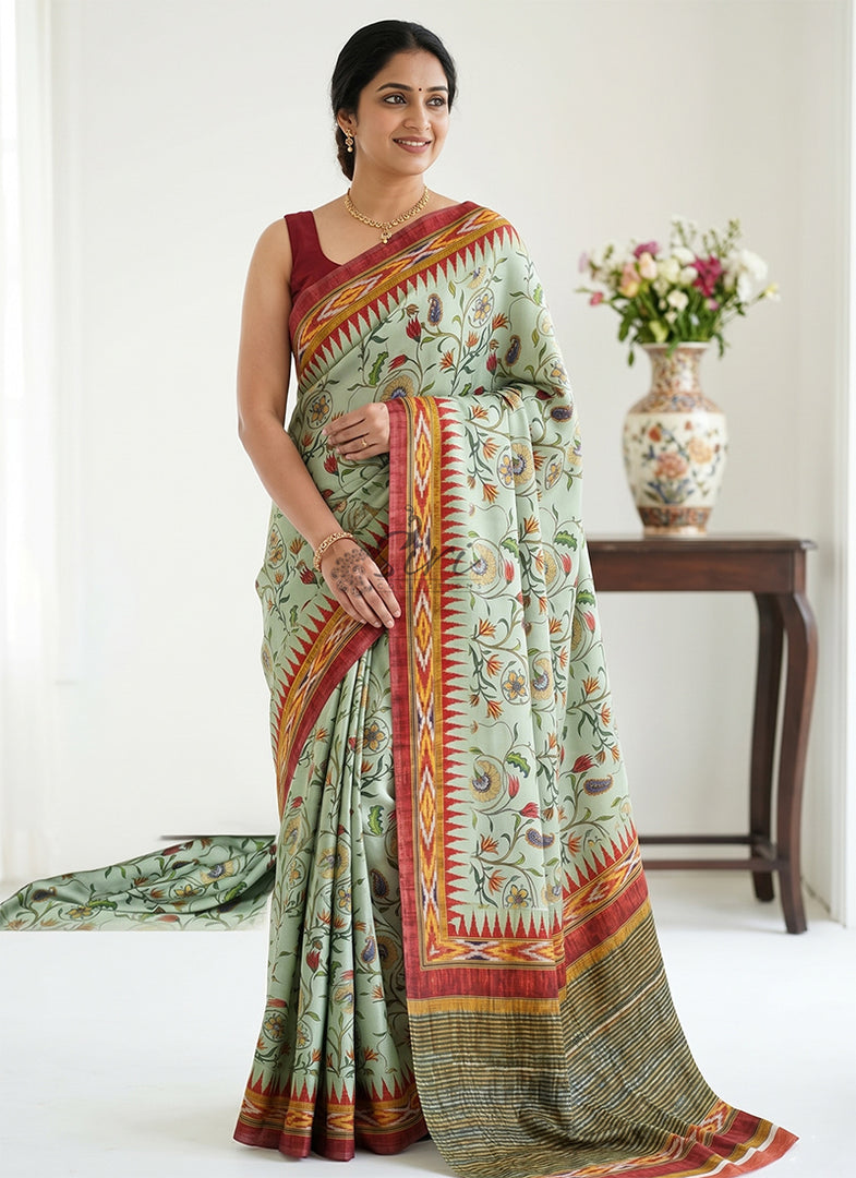 Siri Collections Premium Digital Print Satin Crepe Silk Saree with Blouse