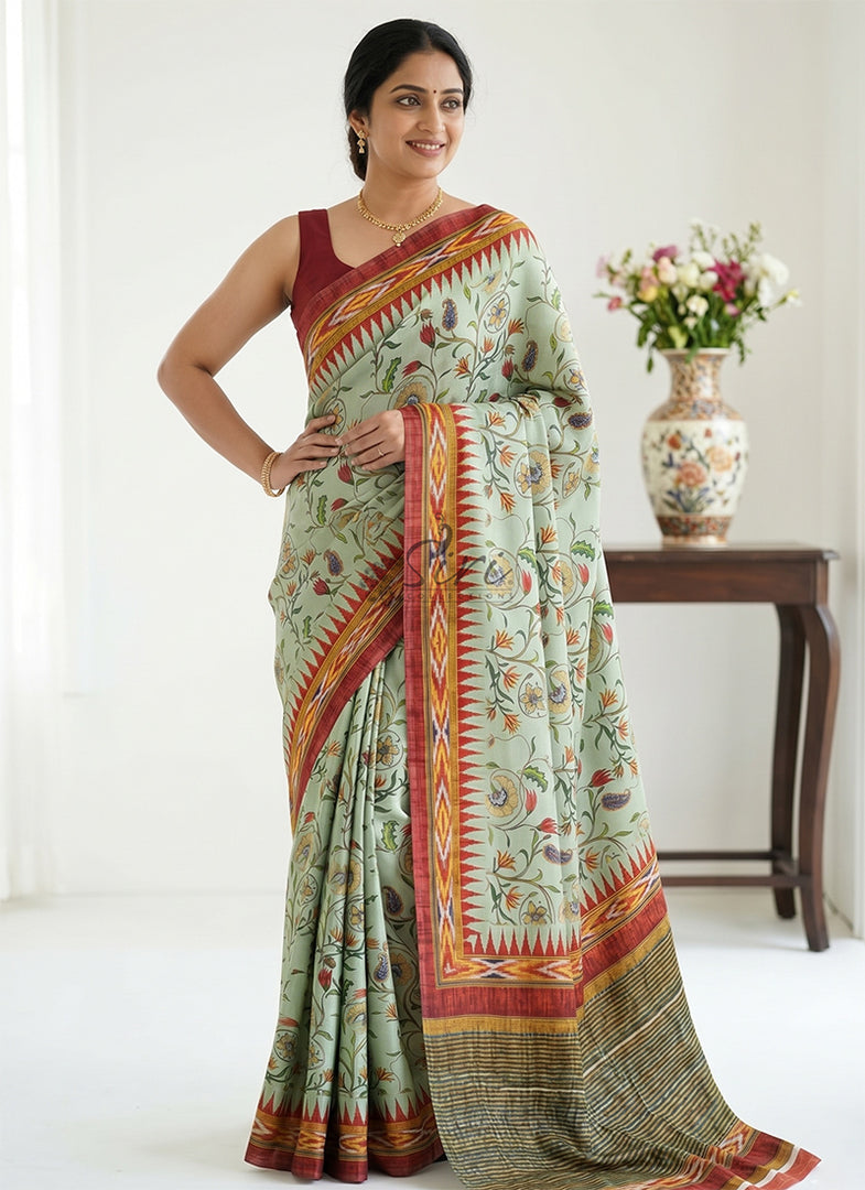 Siri Collections Premium Digital Print Satin Crepe Silk Saree with Blouse