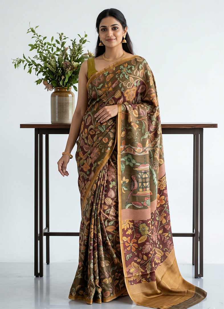Siri Collections Premium Digital Print Satin Crepe Silk Saree with Blouse